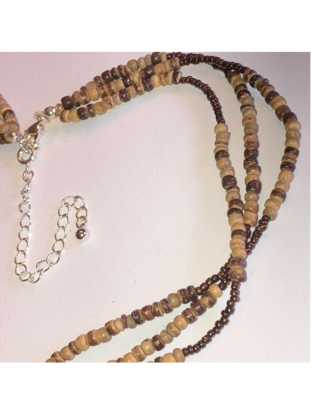 Brown & Tan Beaded Multi Strand Boho Necklace - Picture 2 of 7